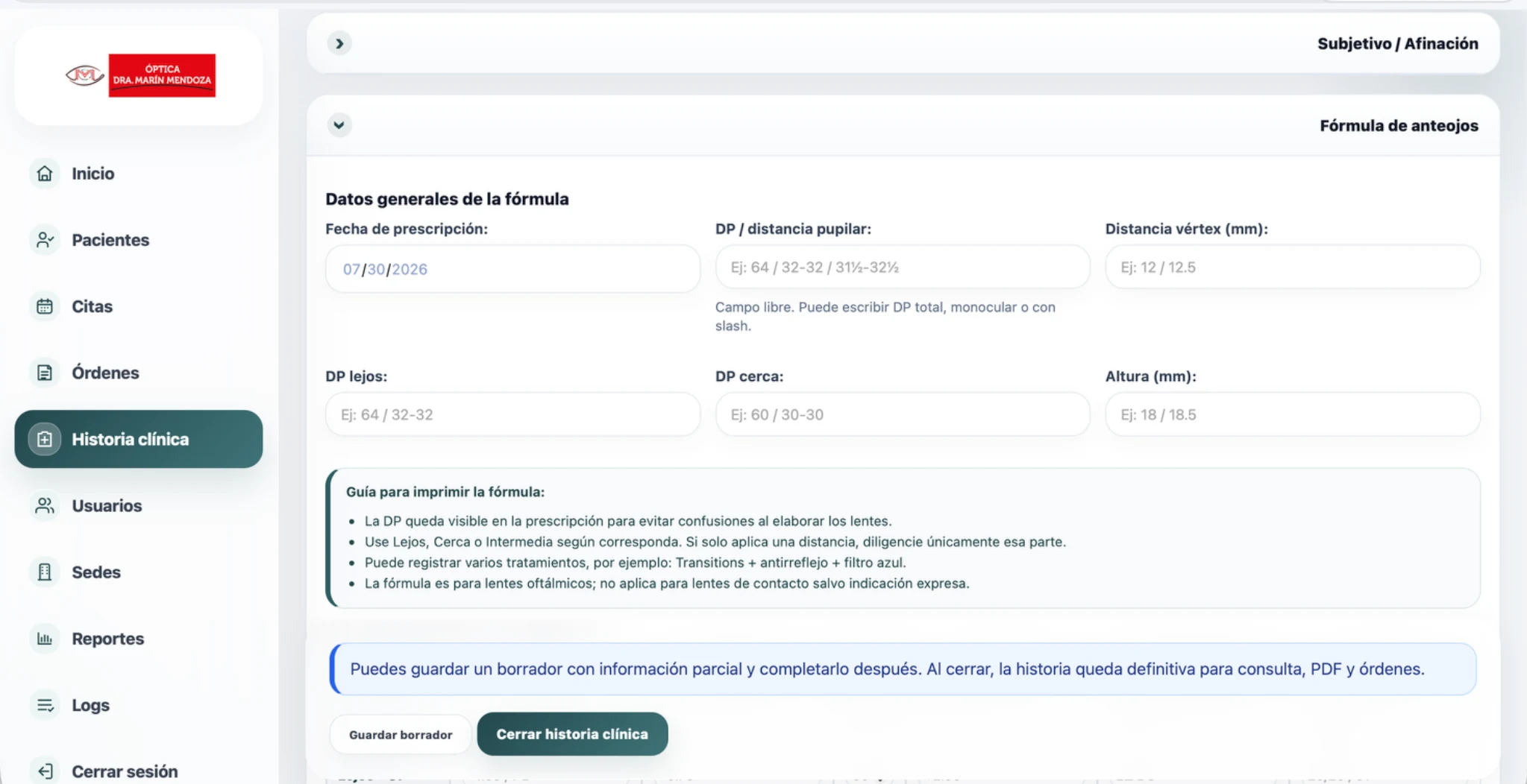 Sistema Óptica Dra. Marín Mendoza